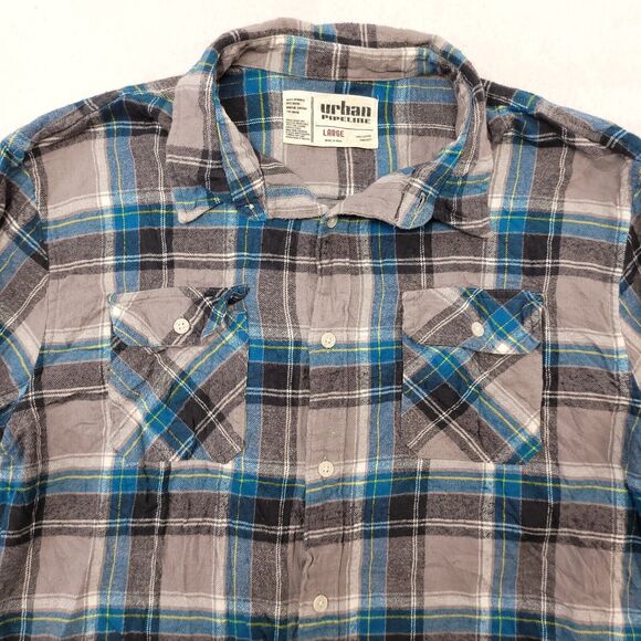 Urban Pipeline Madras Flannel Button Up Shirt Mens Size Large L Blue Gray - Picture 1 of 10